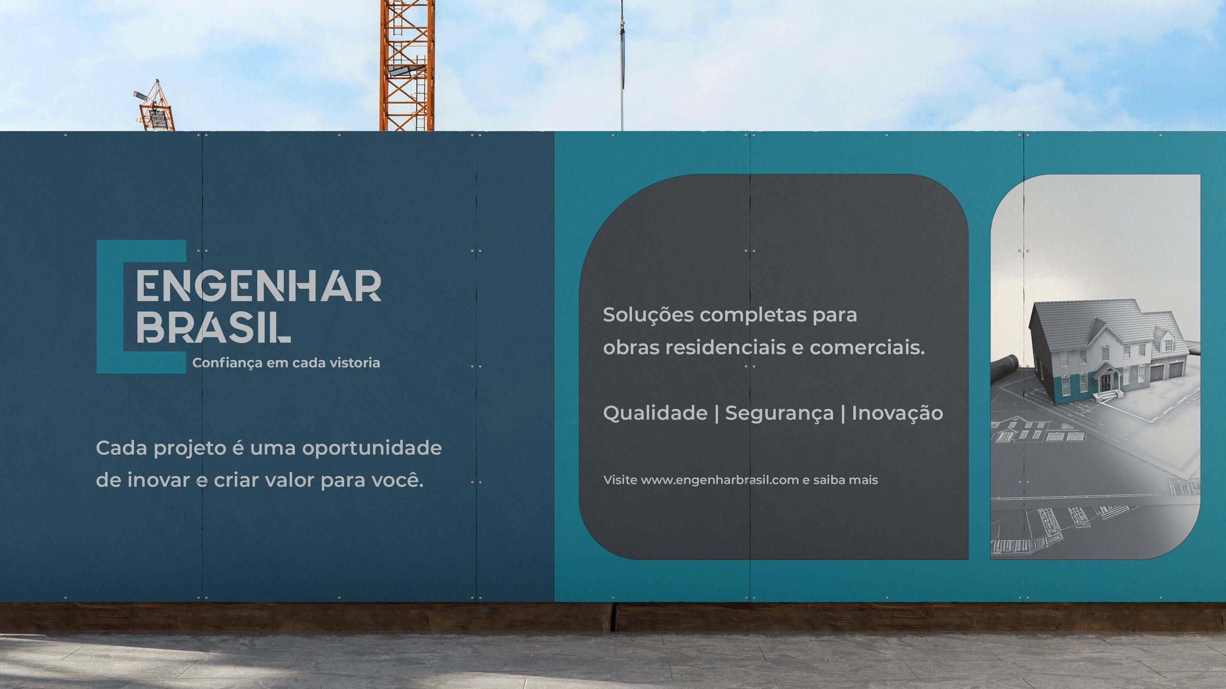 Tapume de obra com a marca Engenhar Brasil