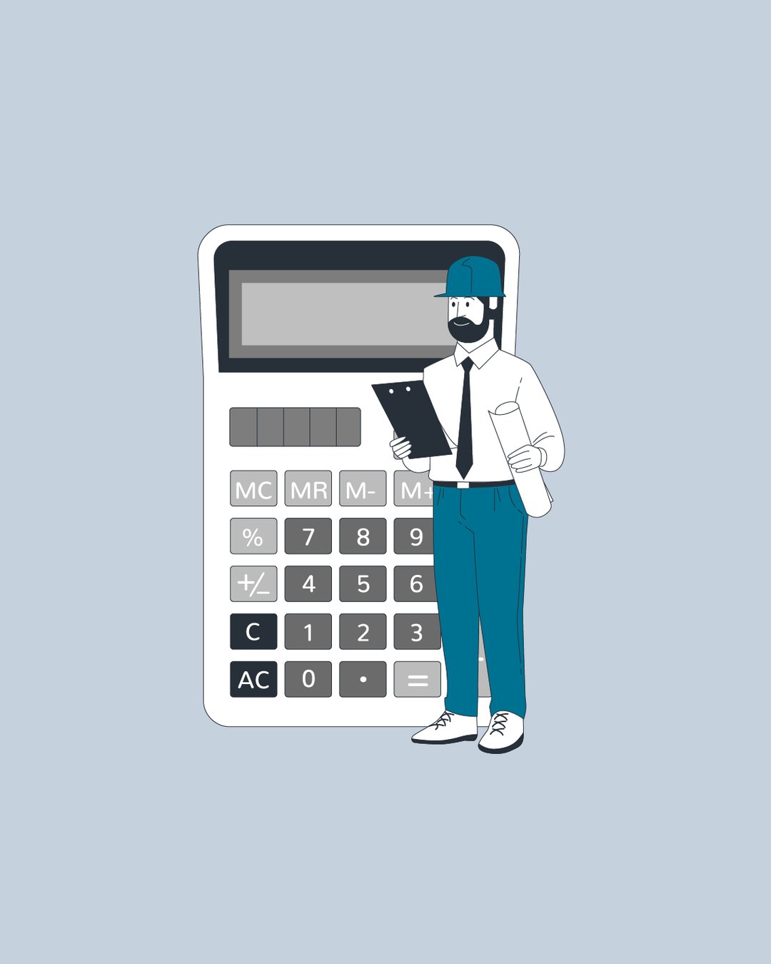 Ilustração de engenheiro com calculadora usada no site