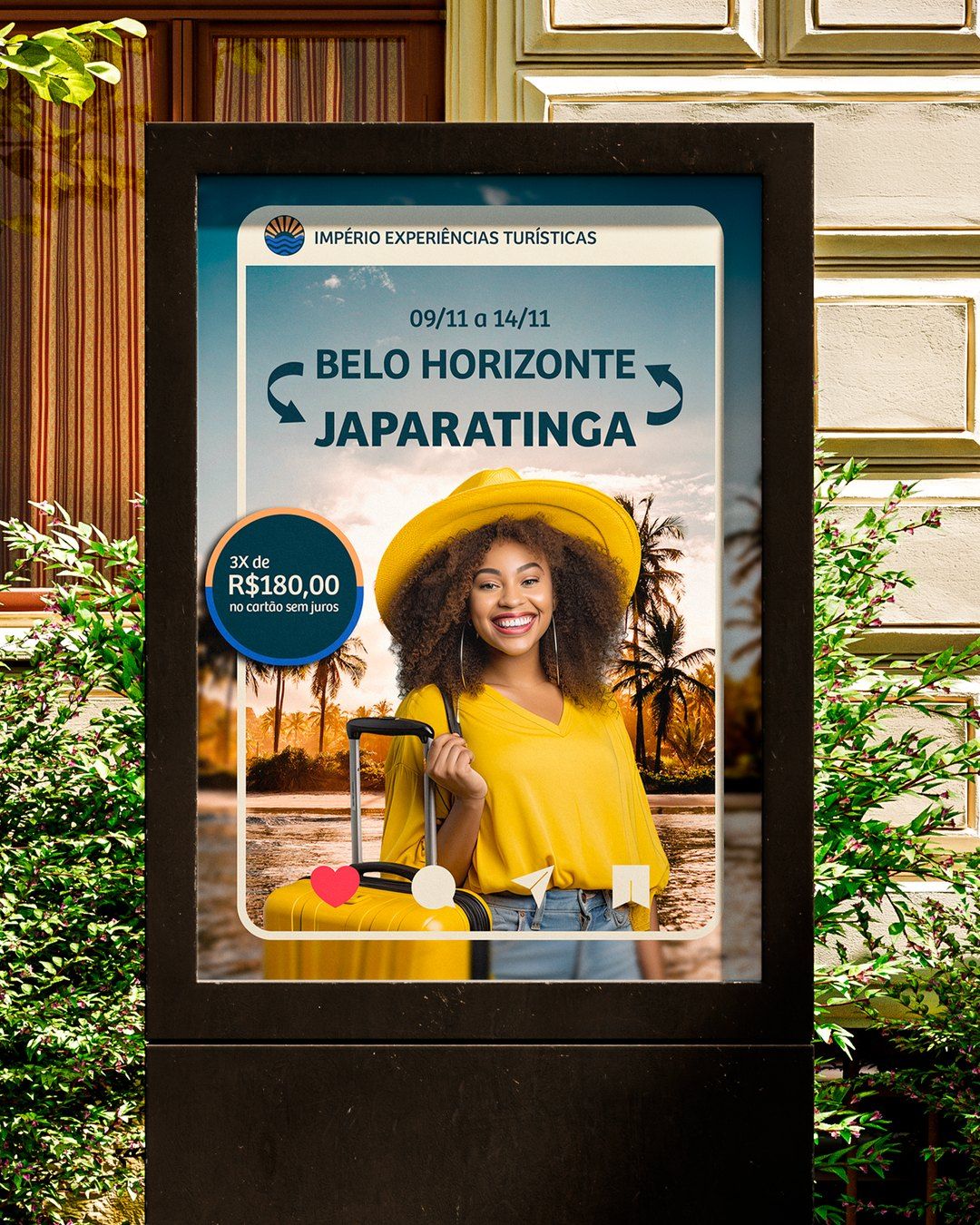 Totem com anúncio de excursão Belo Horizonte e Japaratinga