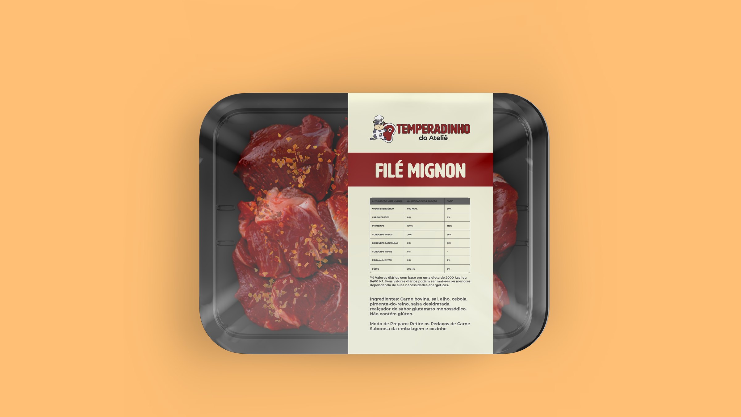 Bandeja de filé mignon com o rótulo