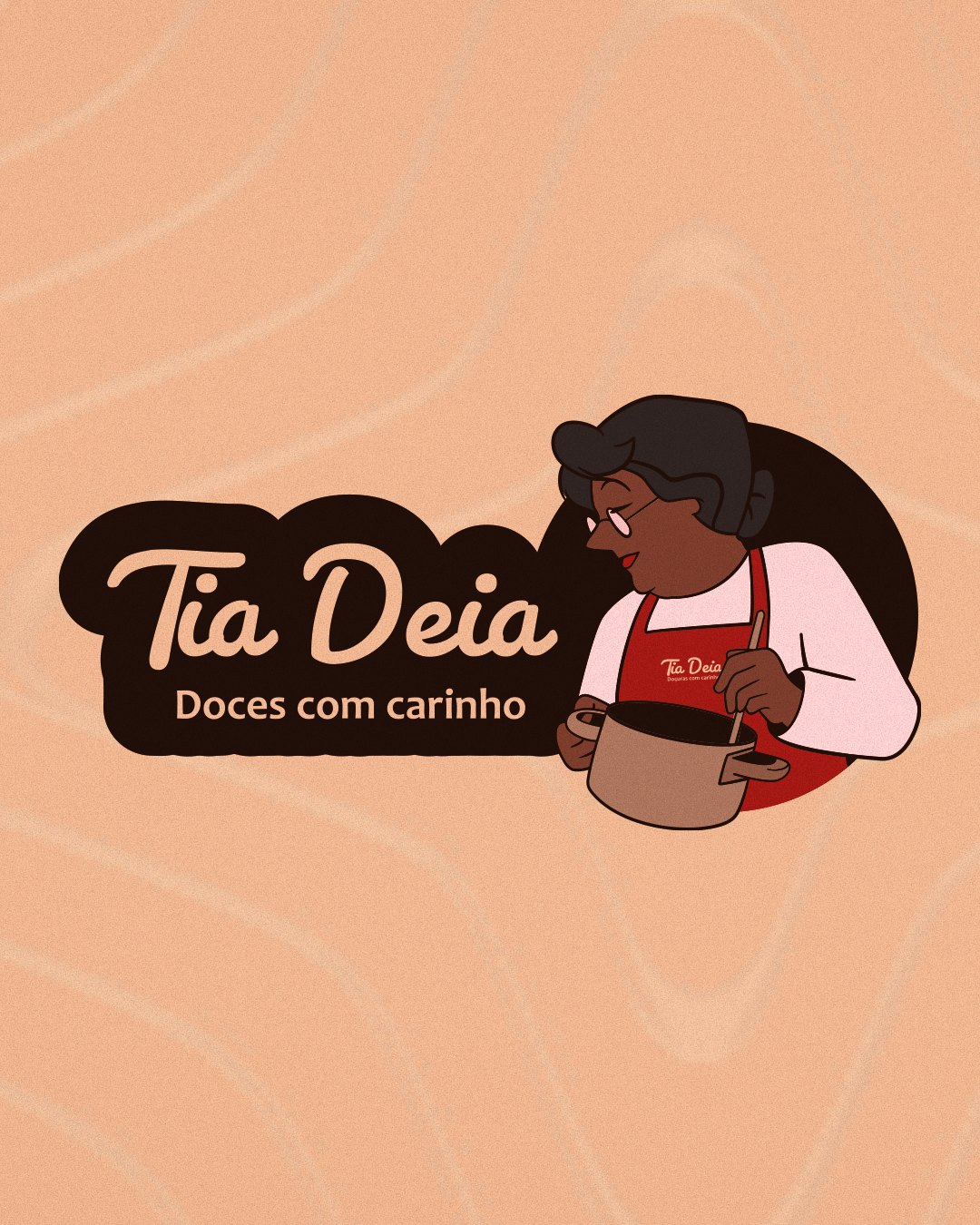 Logo da Tia Deia com a mascote mexendo a panela